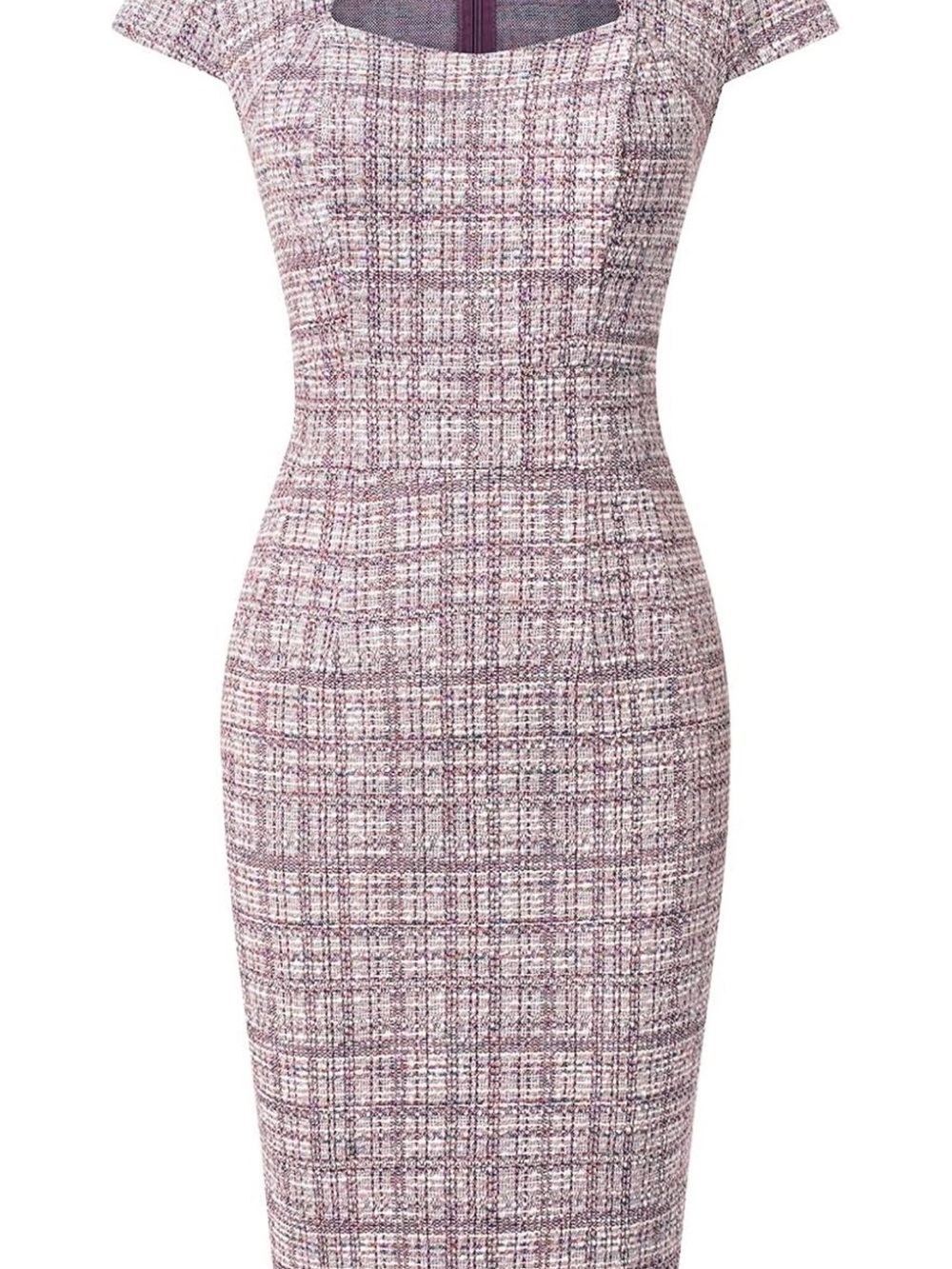 Grace Karin Lavender Plaid Tweed Midi Dress